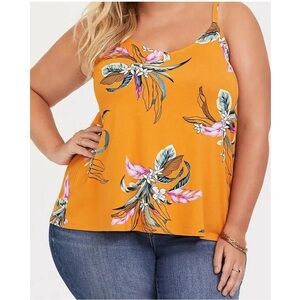 Torrid Super Soft Golden Orange Tropical Floral Swing Tank Plus Size 1X 1 14 16